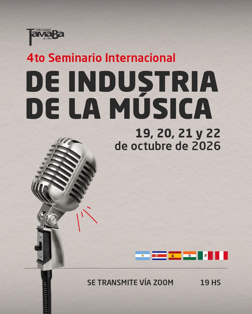 Afiche del 4.º Seminario Internacional de Industria de la Música: 19, 20, 21 y 22 de octubre de 2026, vía Zoom, 19 h